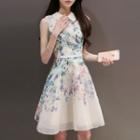 Floral Print Collared A-line Dress