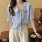 Elbows-sleeve Button-up Blouse