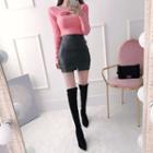 Cutaway-front Faux-leather Mini Skirt