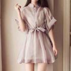Set: Slipdress + Elbow-sleeve Organza A-line Mini Dress