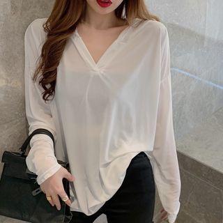 Long-sleeve Cutout-back Hooded T-shirt