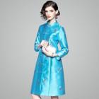 Feather Embroidered Mandarin Collar Chinese Frog Button Dress