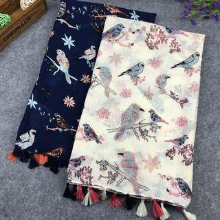 Bird Print Linen Cotton Scarf