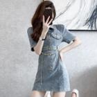 Puff Sleeve Front Pocket Denim Mini Shirt Dress