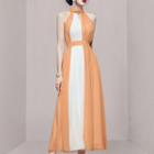 Sleeveless Two Tone A-line Midi Dress