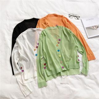 Long-sleeve Color Block Button Knit Cardigan