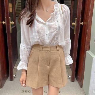 Ruffle Trim Lace Panel Blouse