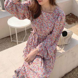 Floral Square-neck Midi A-line Dress Pink - One Size