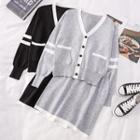 Set: V-neck Long-sleeve Cardigan + High-waist Skirt