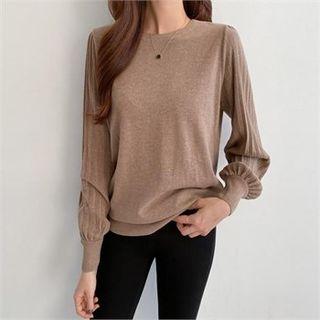 Pleated Balloon-sleeve Knit Top