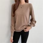 Pleated Balloon-sleeve Knit Top