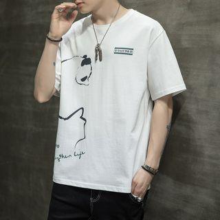 Panda Print Round Neck Short Sleeve T-shirt