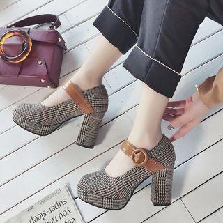 Canvas Houndstooth High-heel Pumps
