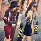 Set: Long-sleeve Sheath Knit Dress + Light Scarf