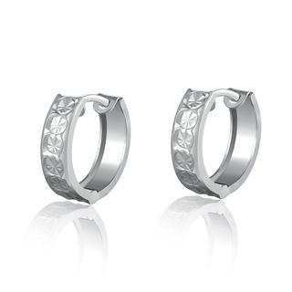 14k/585 White Gold Circle Pattern Huggie Hoop Earrings