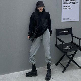 Patchwork Loose-fit Pullover / High-waist Harem Pants