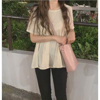 Short-sleeve Plain Top Almond - One Size