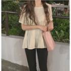 Short-sleeve Plain Top Almond - One Size