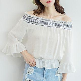 Boatneck Ruffled-trim Top