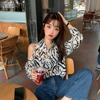 Cold Shoulder Animal Print Shirt