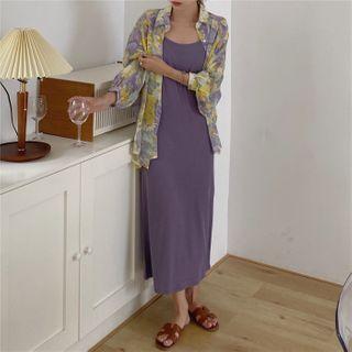 Floral Blouse / Strappy Midi A-line Dress