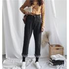 Applique Cropped Straight-cut Jeans