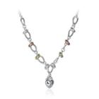 Simple Heart Flower Key Necklace With Austrian Element Crystal Silver - One Size
