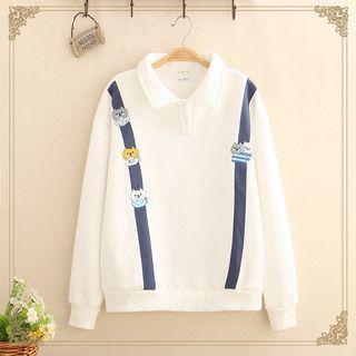 Cat Embroidered Polo-neck Pullover
