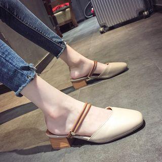 Block Heel Faux Leather Mules
