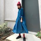 Long-sleeve Denim Midi Dress Blue - One Size
