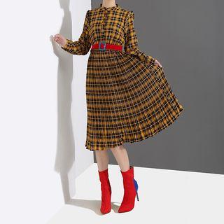 Plaid Pleated Midi Shirt Dress