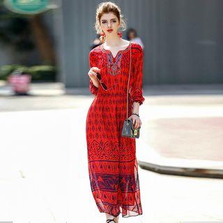 Embellished Nordic Print Maxi Dress
