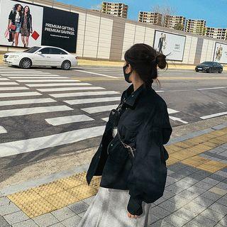 High-neck Flap-detail Oversized Field Jacket