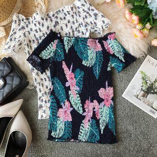 Off-shoulder Printed Smocked Top (various Designs)