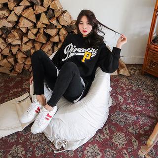 Lettering Layered-hem Hoodie