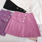 Asymmetric Buttoned Mini Pleated Skirt