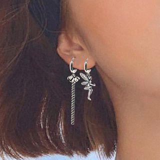 Non-matching 925 Sterling Silver Fairy Dangle Earring 1 Pair - Asymmetric - Silver - One Size