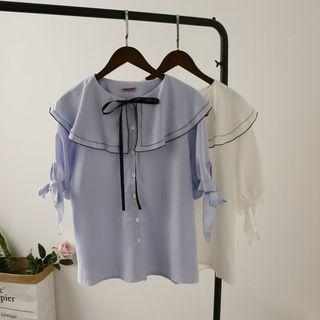 Bow Accent Short-sleeve Blouse
