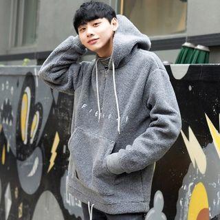 Hooded Lettering Fleece Anorak Pullover
