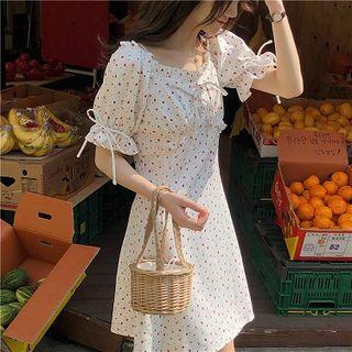 Flower Print Ruffle Trim Short-sleeve Mini A-line Dress