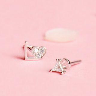 925 Sterling Silver Rhinestone Love Lettering Earring 1 Pair - 925 Silver - Silver - One Size
