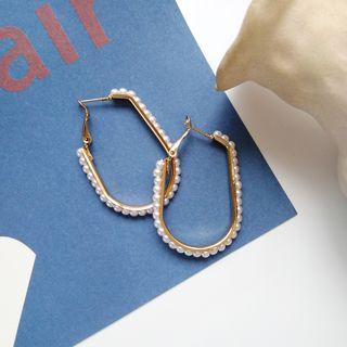 Faux Pearl Hoop Earring Earrings - 1 Pair - One Size