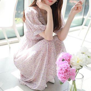 Half-placket Floral Maxi Dress
