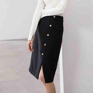Side-button Pencil Skirt