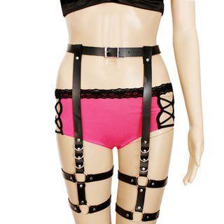Faux Leather Belt With Garter