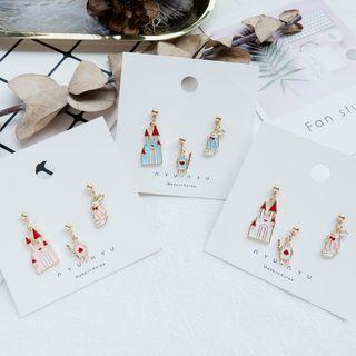 Set Of 3: Castle / Poker Card / Rabbit Alloy Dangle Earring