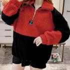Color Block Fleece Half-zip Overhead Jacket