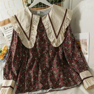 Patchwork Floral Loose Shirt Coffee - One Size