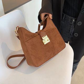 Faux Suede Lock Crossbody Bag