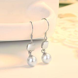 925 Sterling Silver Square Faux Pearl Dangle Earring 1 Pair - Silver - One Size